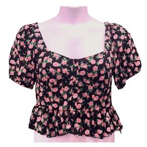 Zara Crop Floral Top‎ Black XL